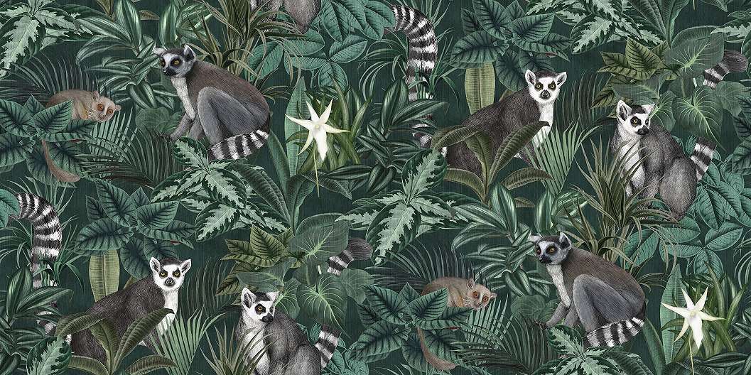 Trópusi erdő és madagaszkári maki mintás design poszter tapéta
