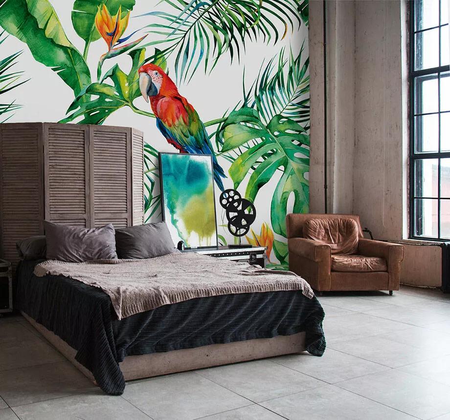 Trópusi hangulatú fali poszter papagály mintával