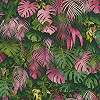 Trópusi mintás tapéta zöld-rózsaszín pálmalevél mintával