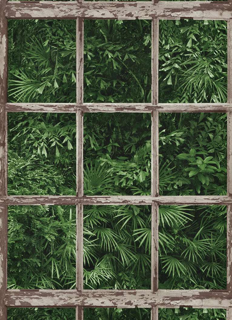 Trópusi pálmalevél mintás tapéta ablakkeret mintával