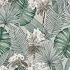 Trópusi pálmaleveles tapéta szürkés alapon zöld pálmalevél mintával