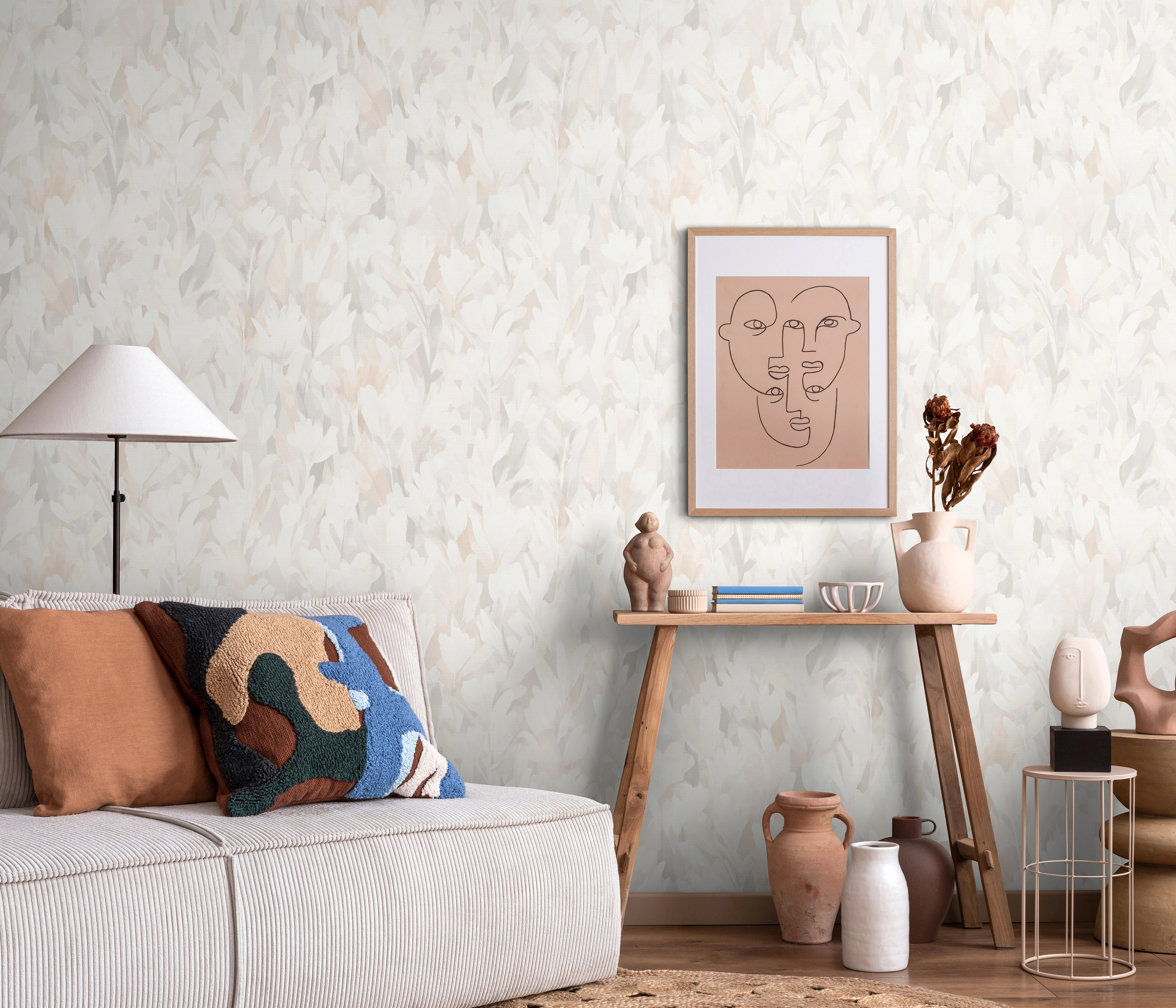 Tulipán mintás beige és fehér színű design tapéta