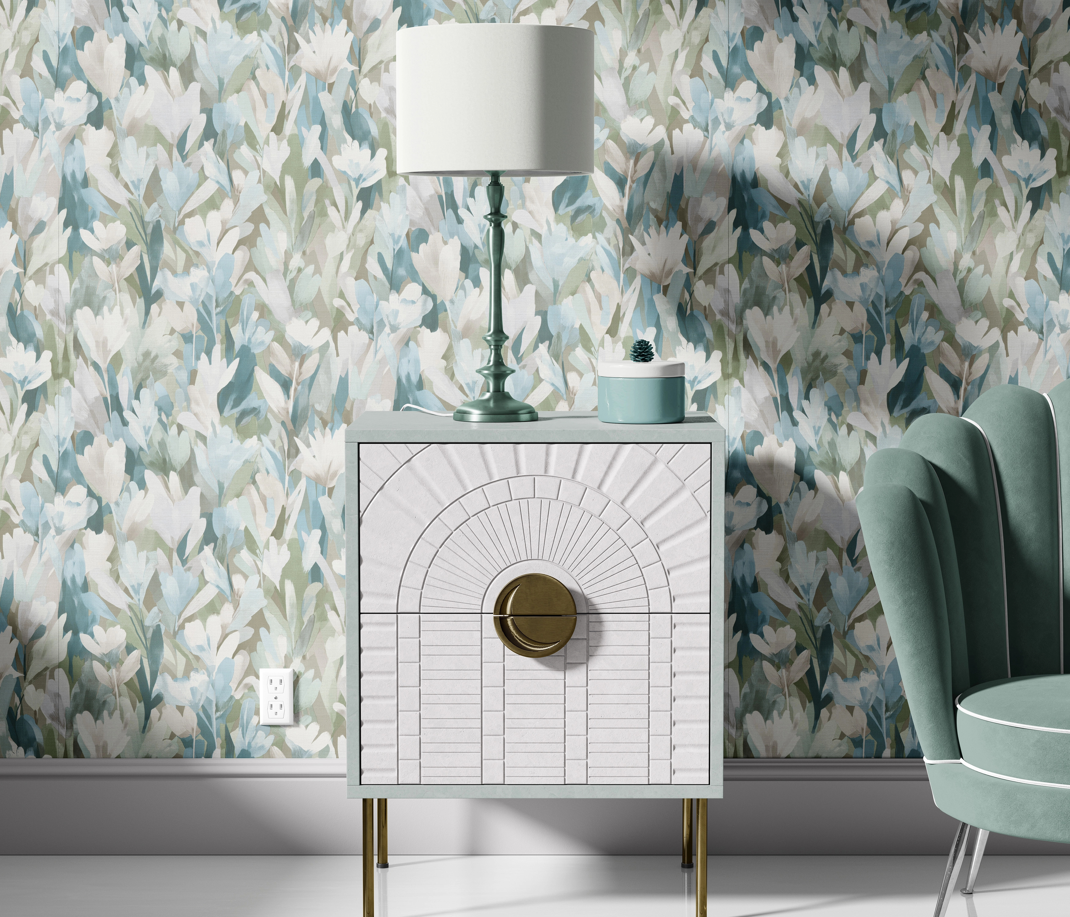 Tulipán mintás hideg kék színű design tapéta