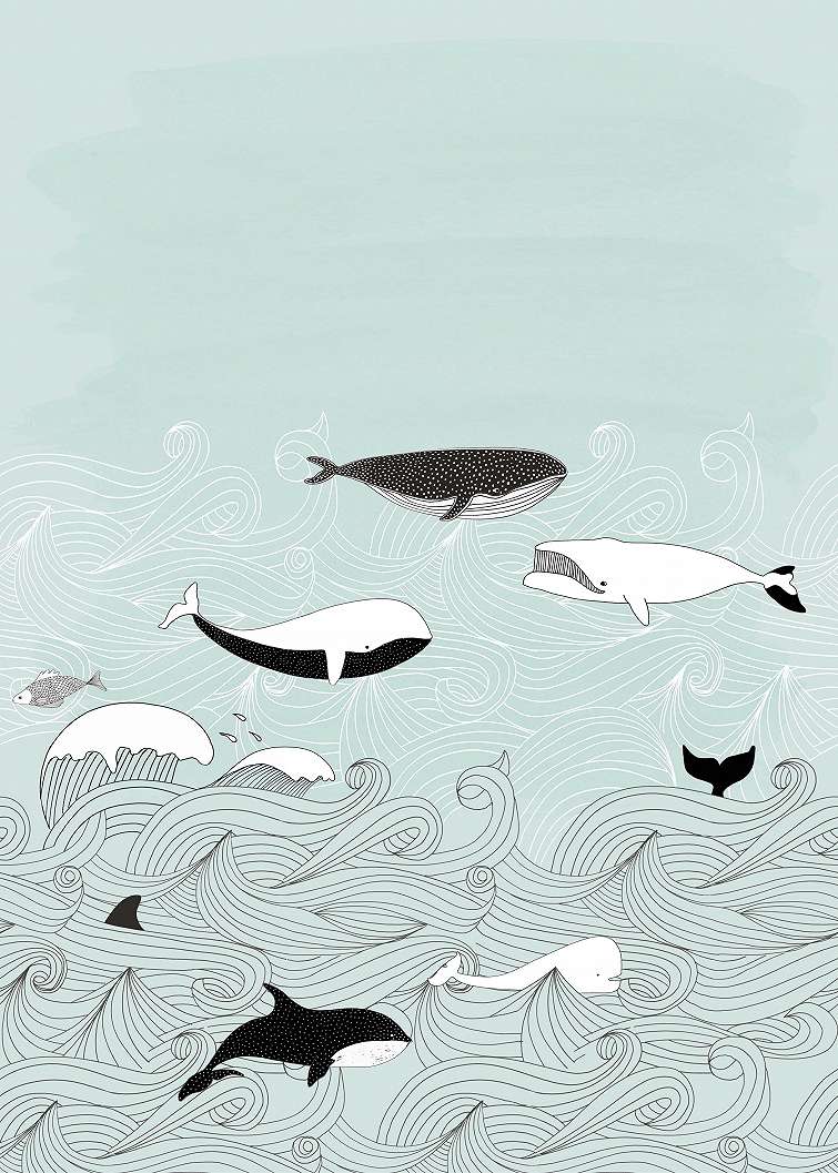 Türkíz bálna mintás fali poszter gyerekszobába
