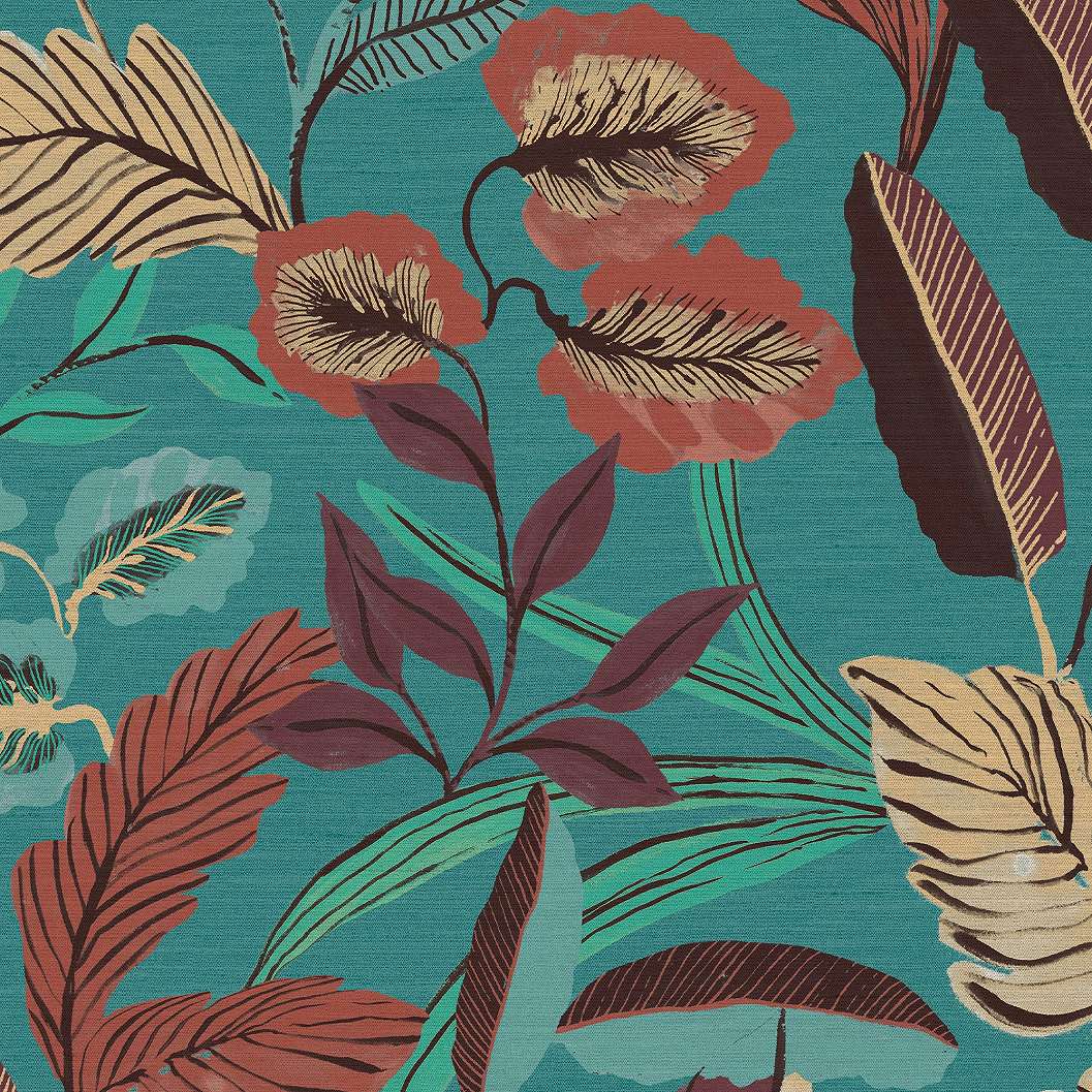 Türkíz dekor tapéta leveles mintával