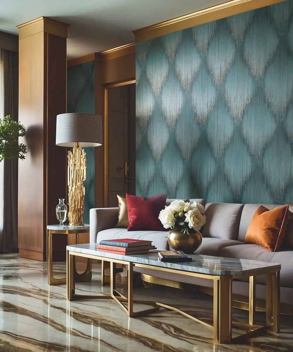 Türkiz elegáns geometrikus luxus tapéta