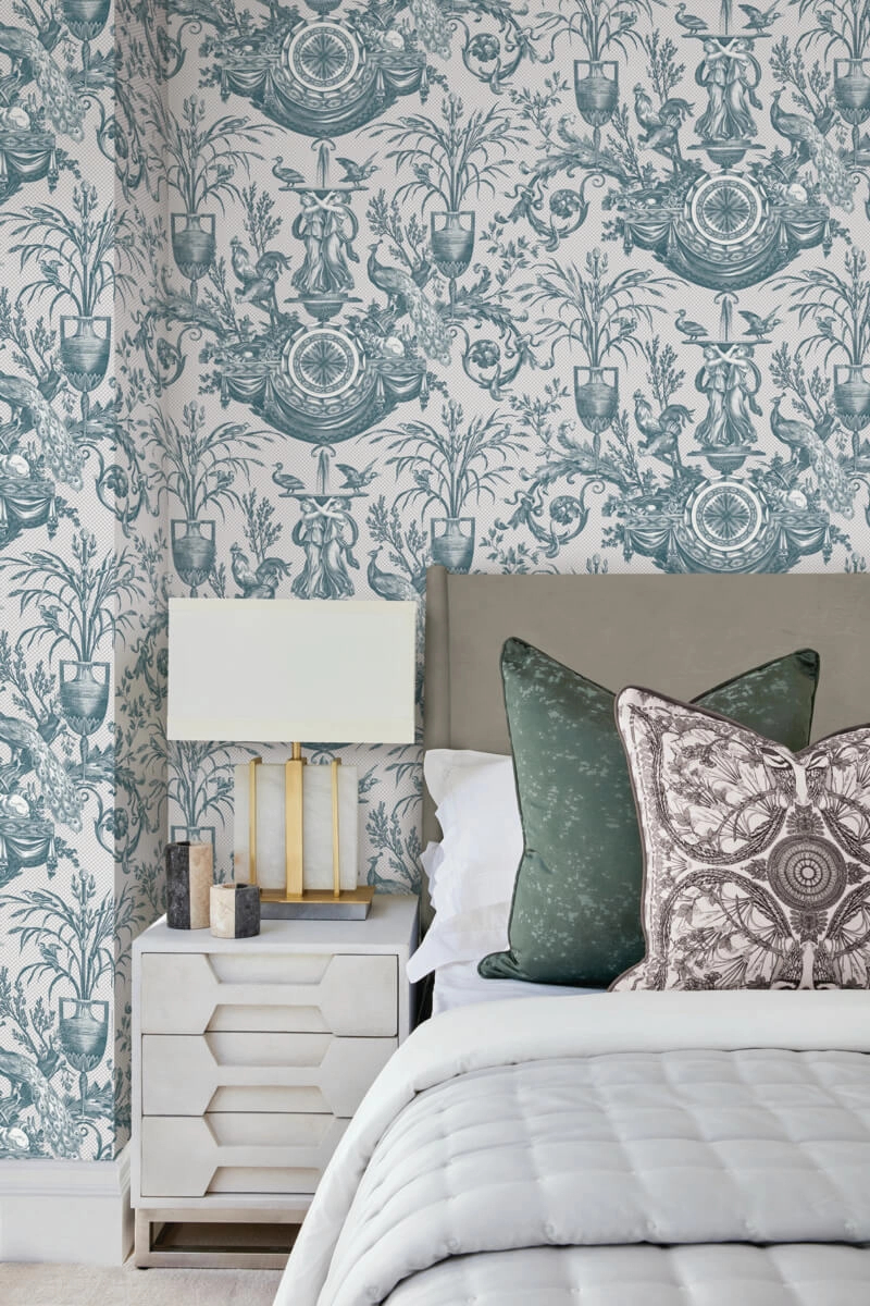 Türkiz kék klasszikus mintás York design tapéta