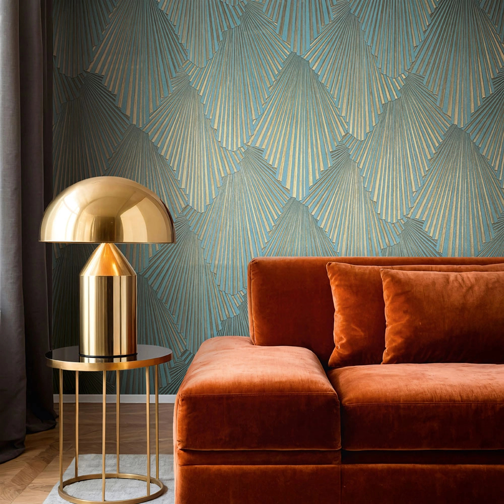 Türkiz vinyl dekor tapéta geometrikus mintával