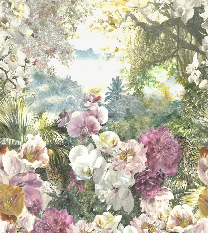 Utópia fali poszter trópusi hangulatban vibráló színes virág mintákkal