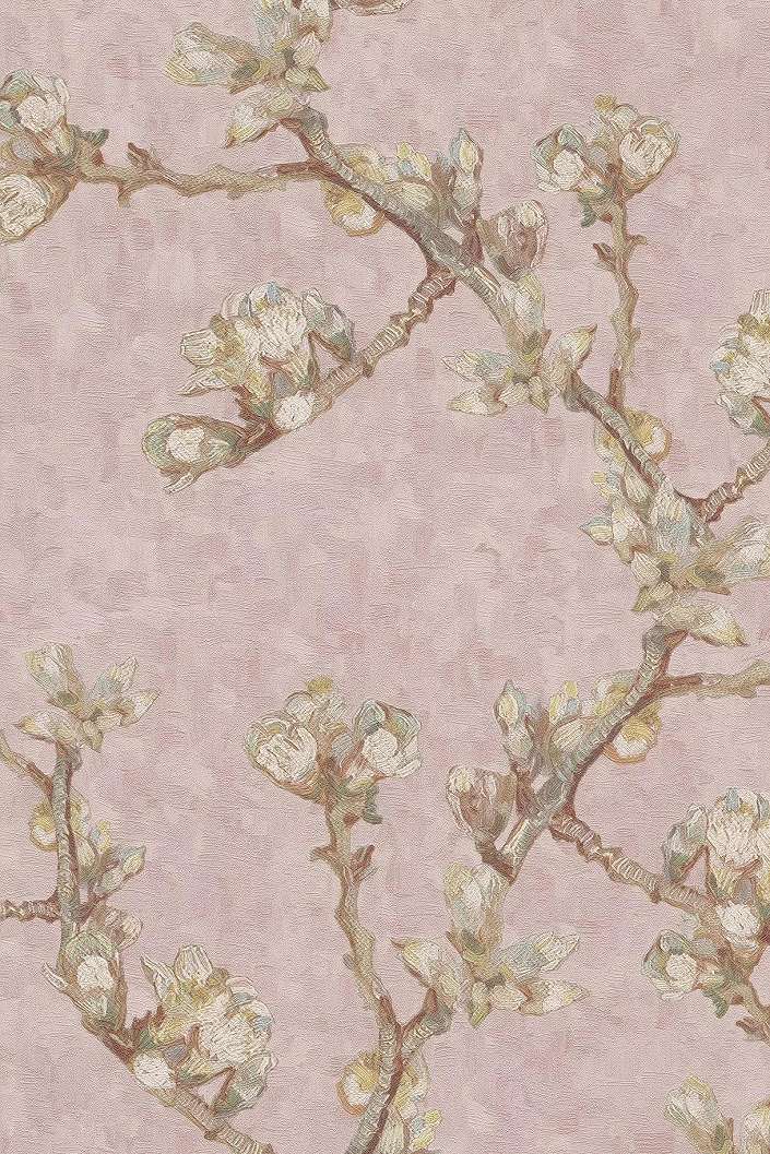 Van Gogh reprodukció, virág mintás tapéta halvány rózsaszín színben