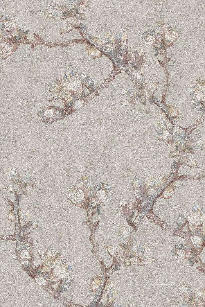 Van Gogh tapéta bézs alapon cseresznyefa virág mintával fesmény hatással