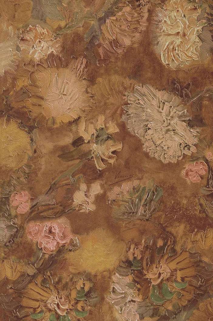 Van Gogh vastett hatású virág mintás tapéta okker színben