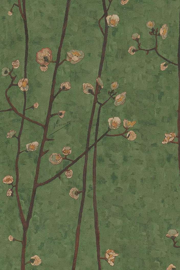 Van Gogh virág mintás tapéta zöld színben