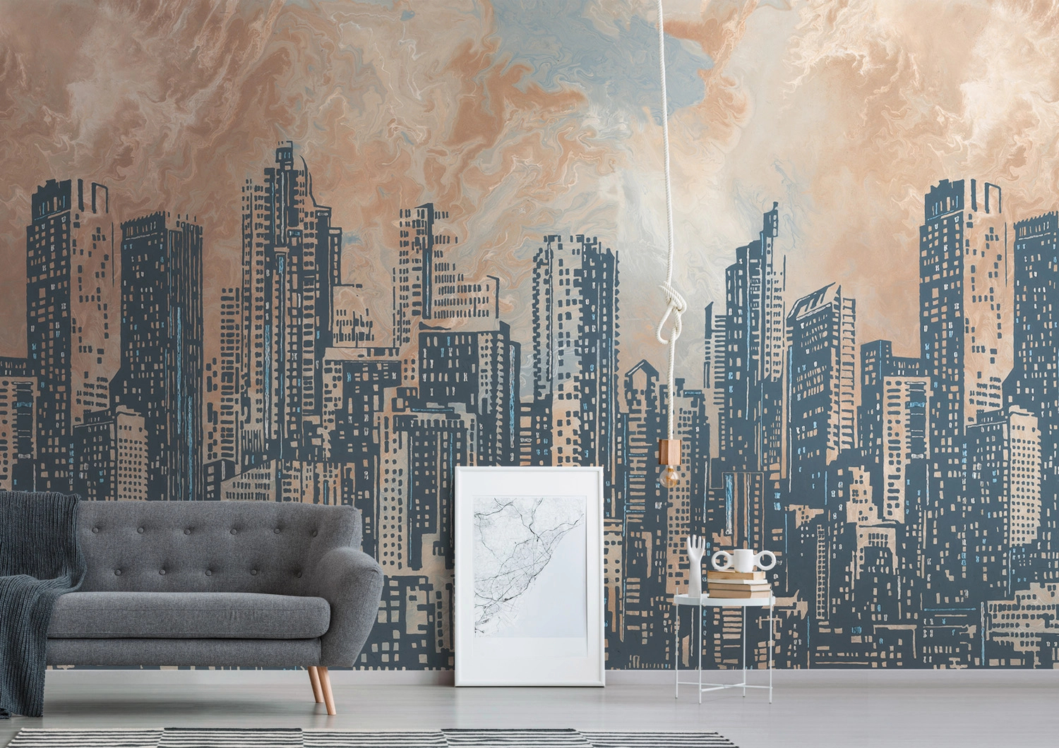 Városkép mintás vinyl poszter tapéta loft stílusban