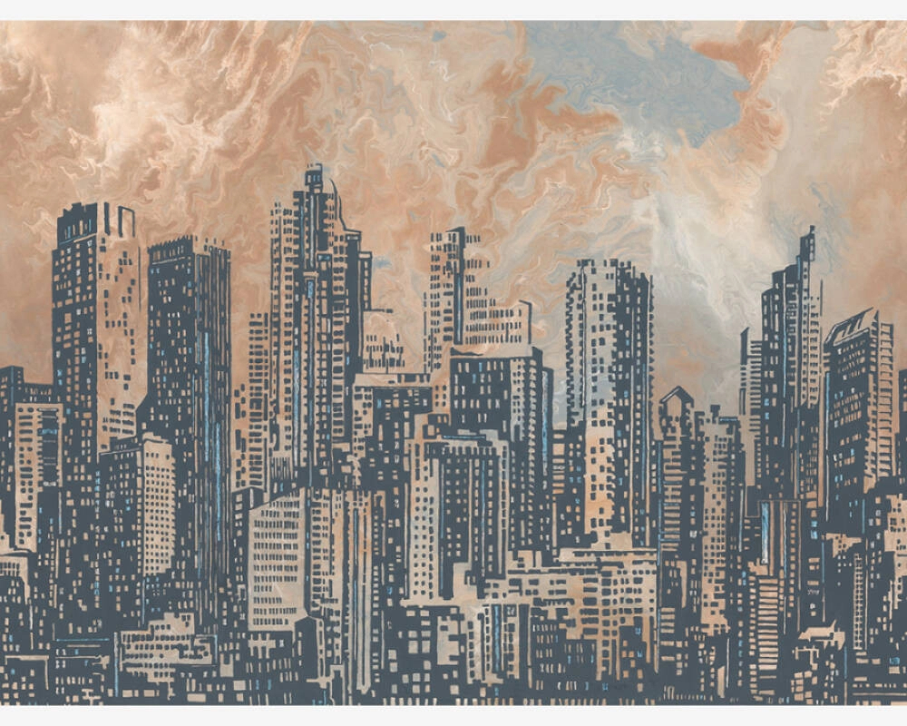 Városkép mintás vinyl poszter tapéta loft stílusban