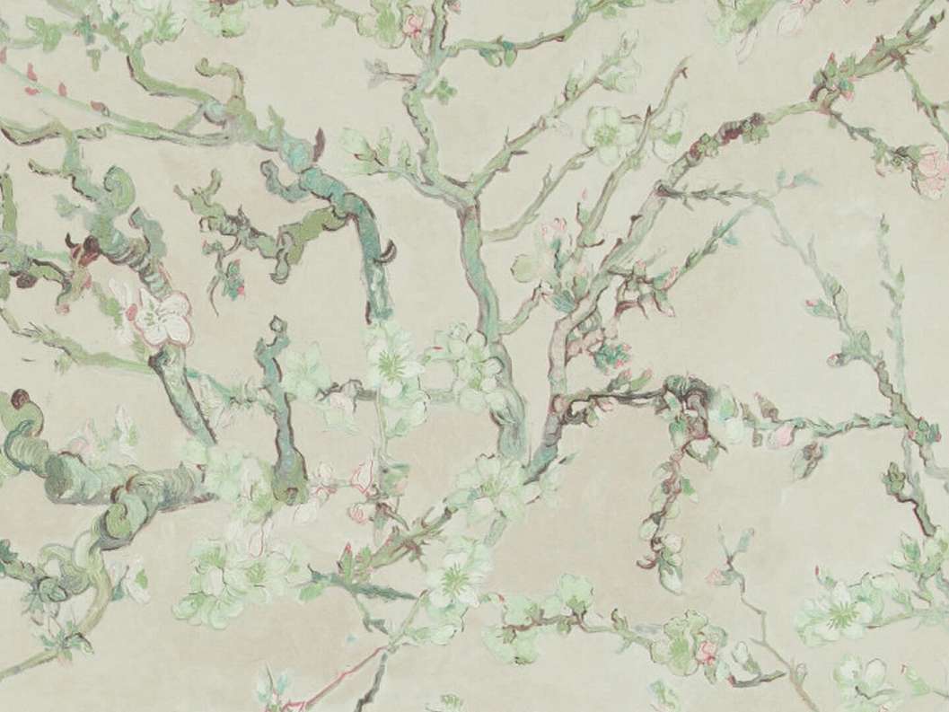 Világos szürkés beige mandula virág mintás Van Gogh design tapéta