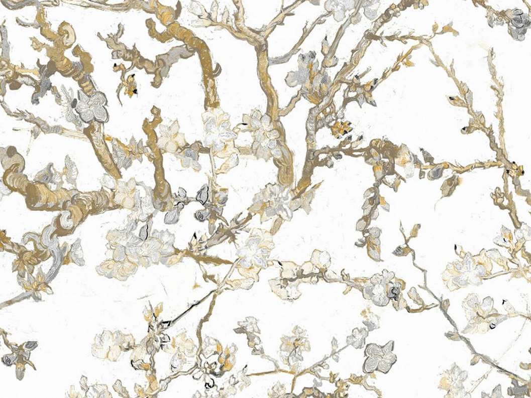 Világos tört fehér mandula virág mintás Van Gogh design tapéta