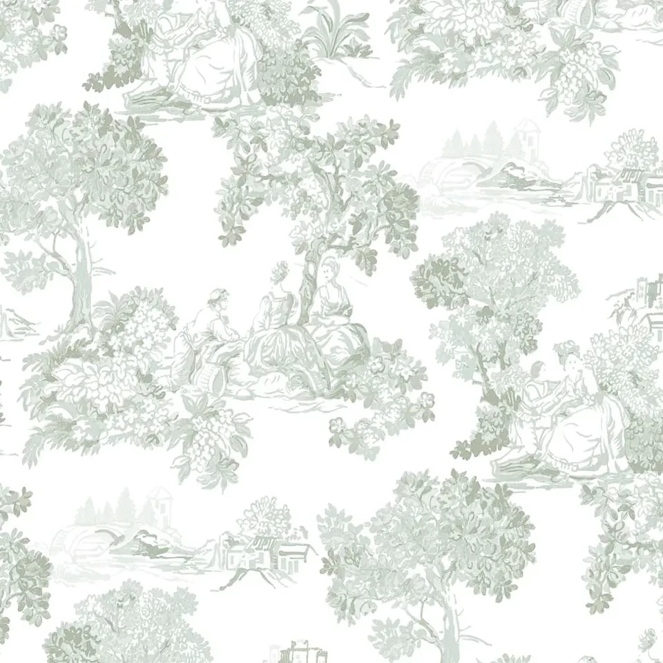 Világoskék design tapéta Francia TOILE stílusban