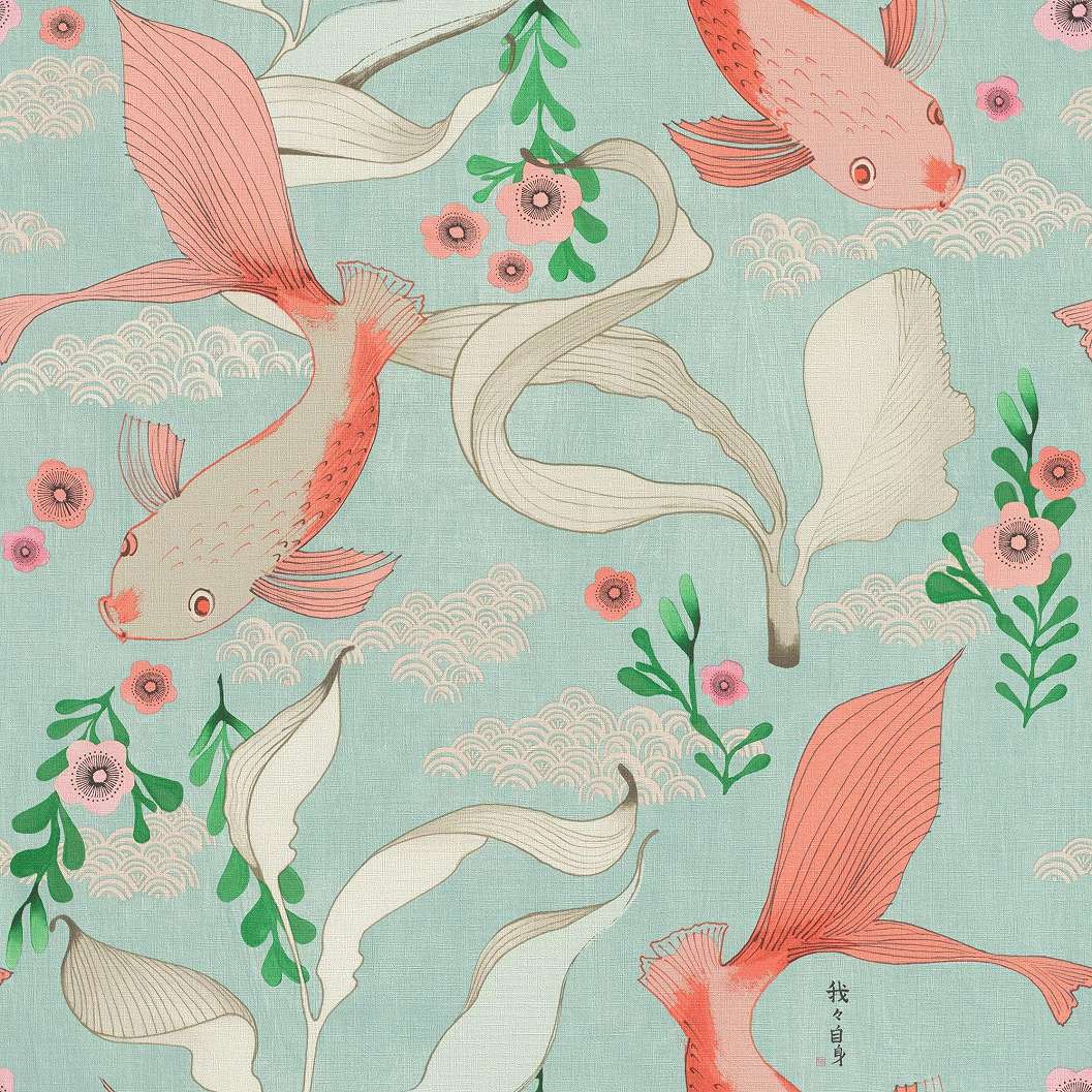 Világoskék koi ponty mintás japán dekor tapéta