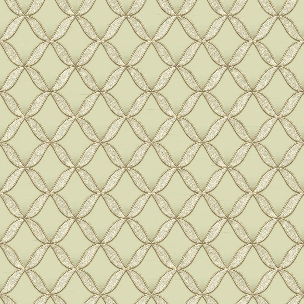 Világoszöld hímzett hatású dekor tapéta geometrikus mintával