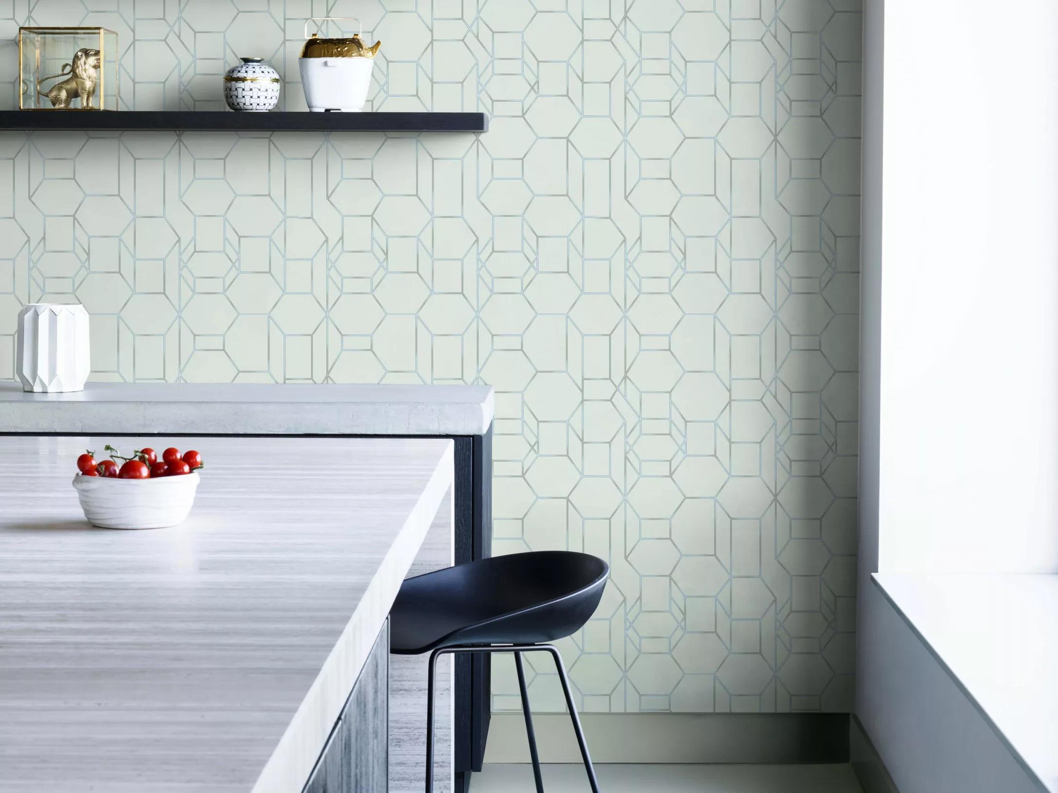 Világoszöld modern geometrikus mintás mosható design tapéta