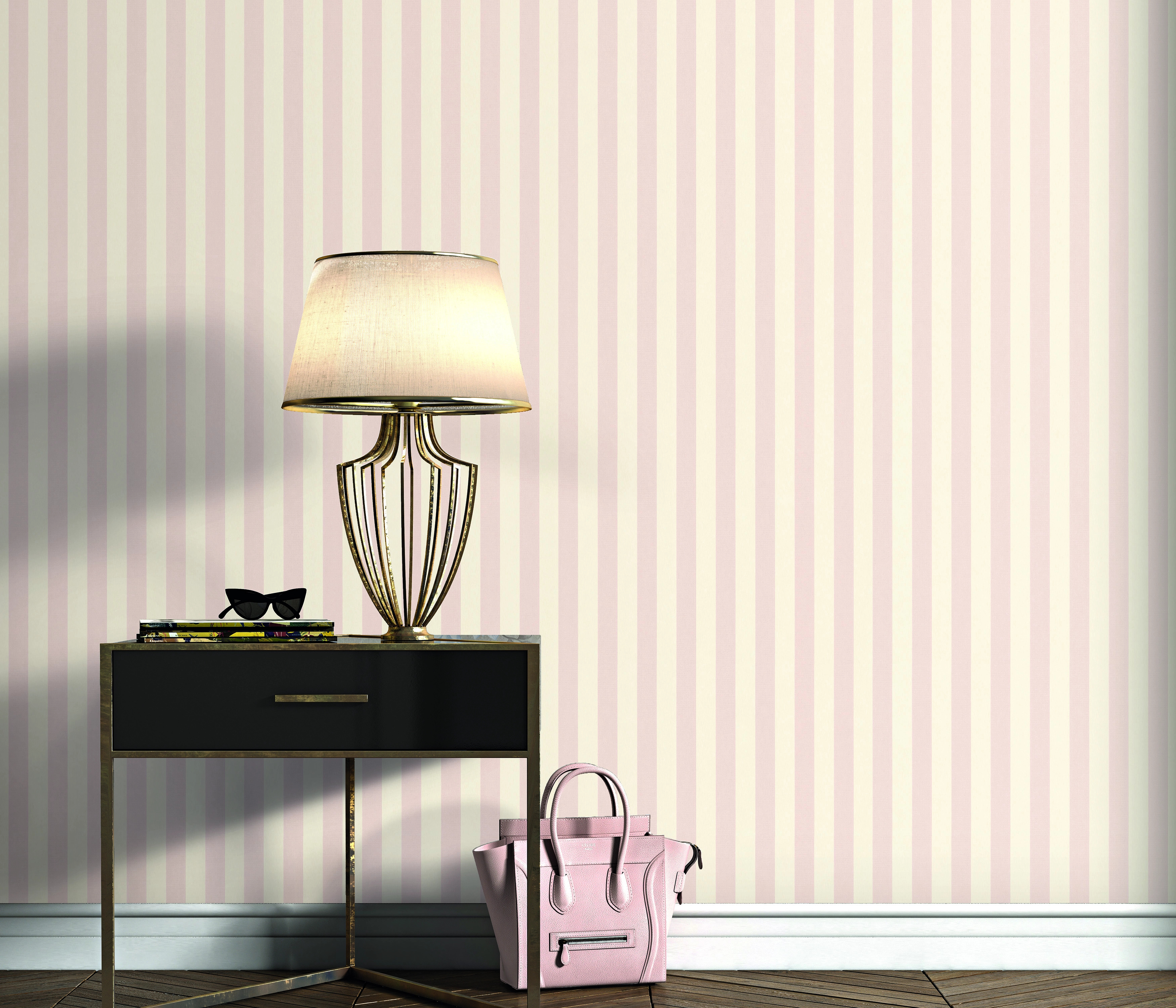 Vintage csíkos mintás bézs és rózsaszín design tapéta 