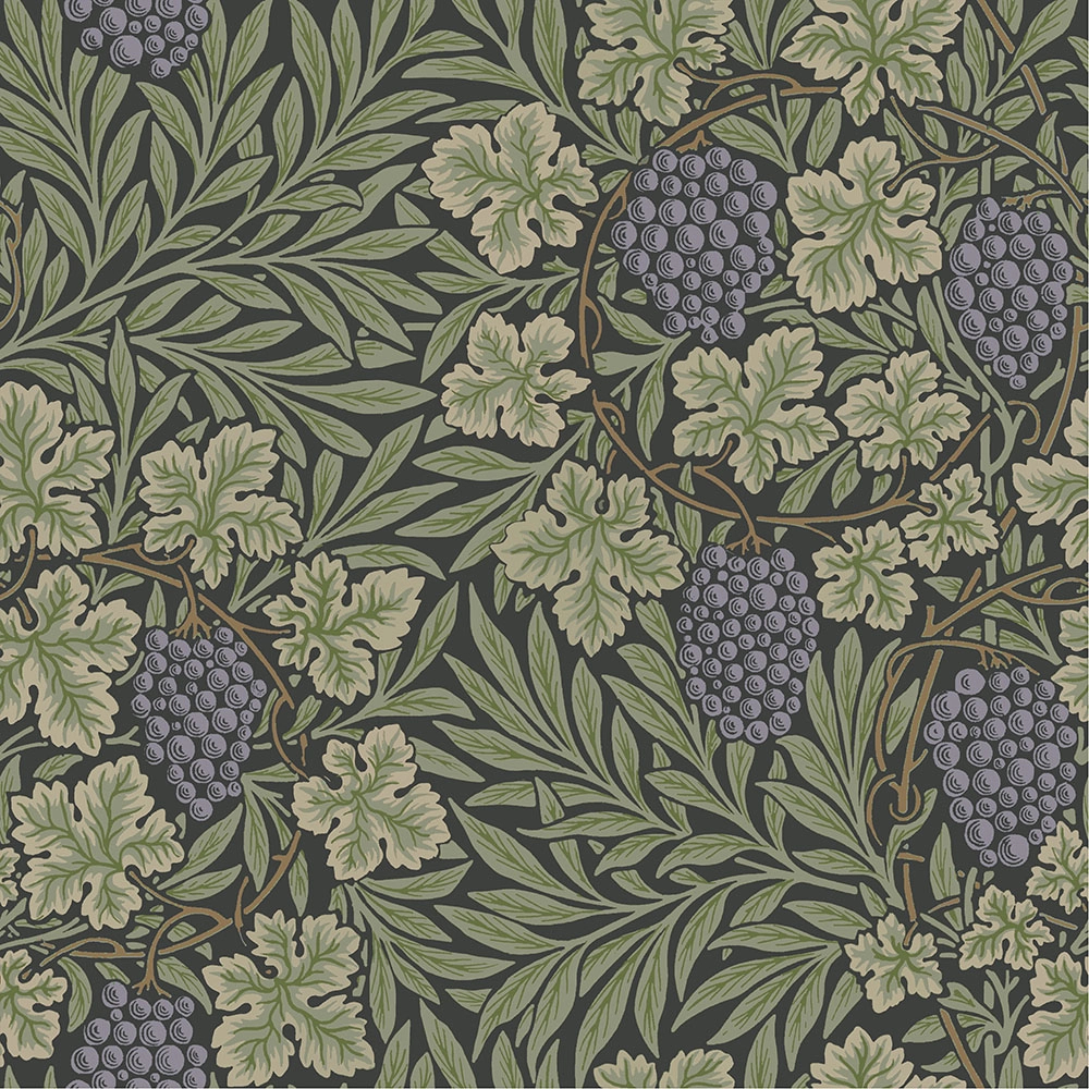 Vintage dekor tapéta lila zöld szőlőlevél mintával