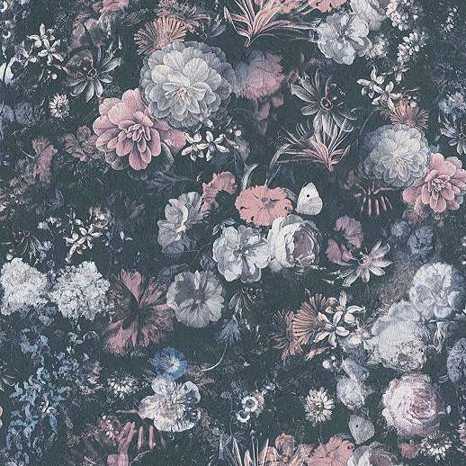 Vintage dekor tapéta szürke rózsaszín virág mintával