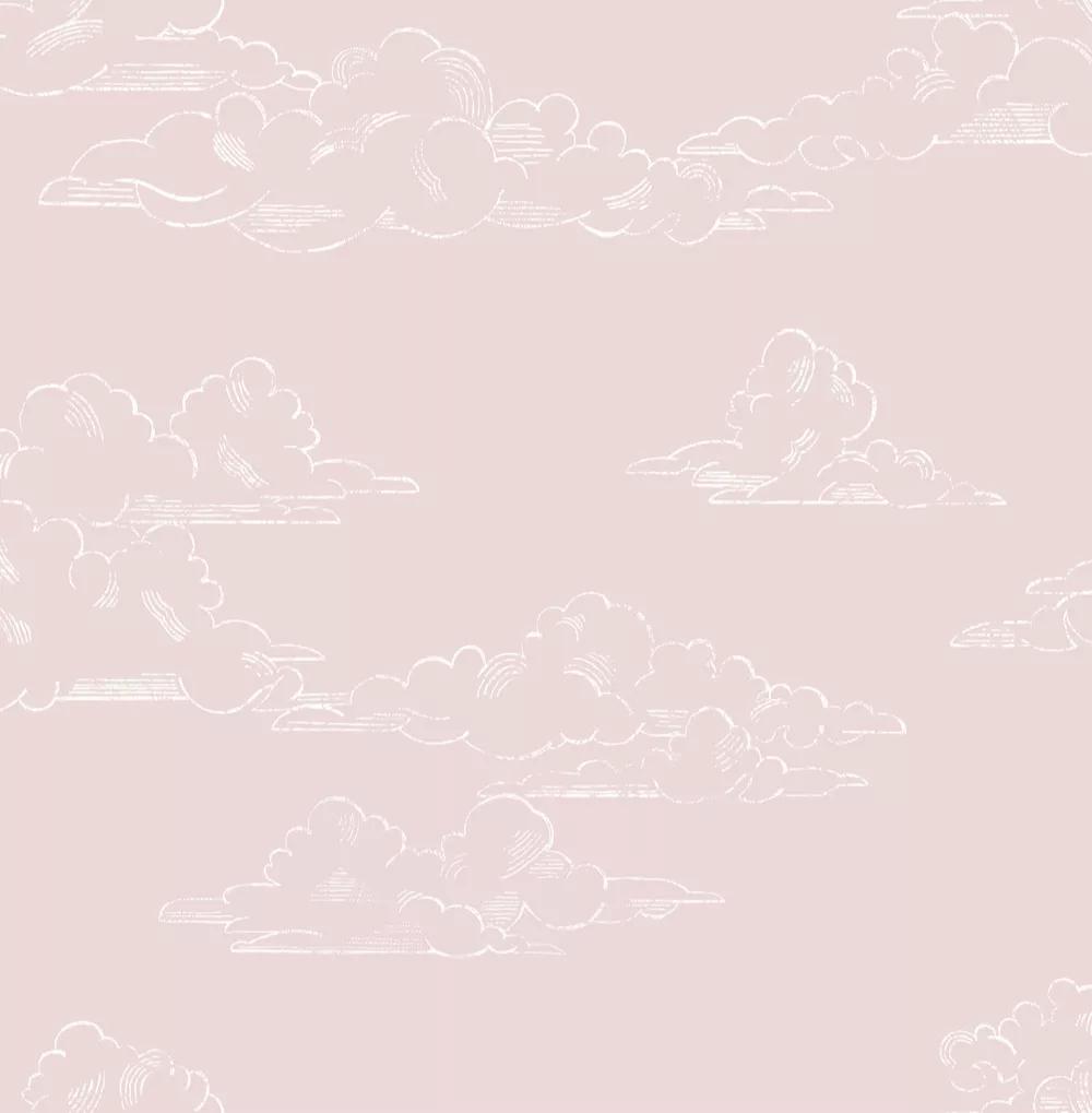 Vintage gyerekszobai tapéta rajzolt felhő mintával rózsaszín színben