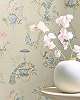 Vintage hangulatú páva és virág mintás design homok beige színű 70cm széles tapéta