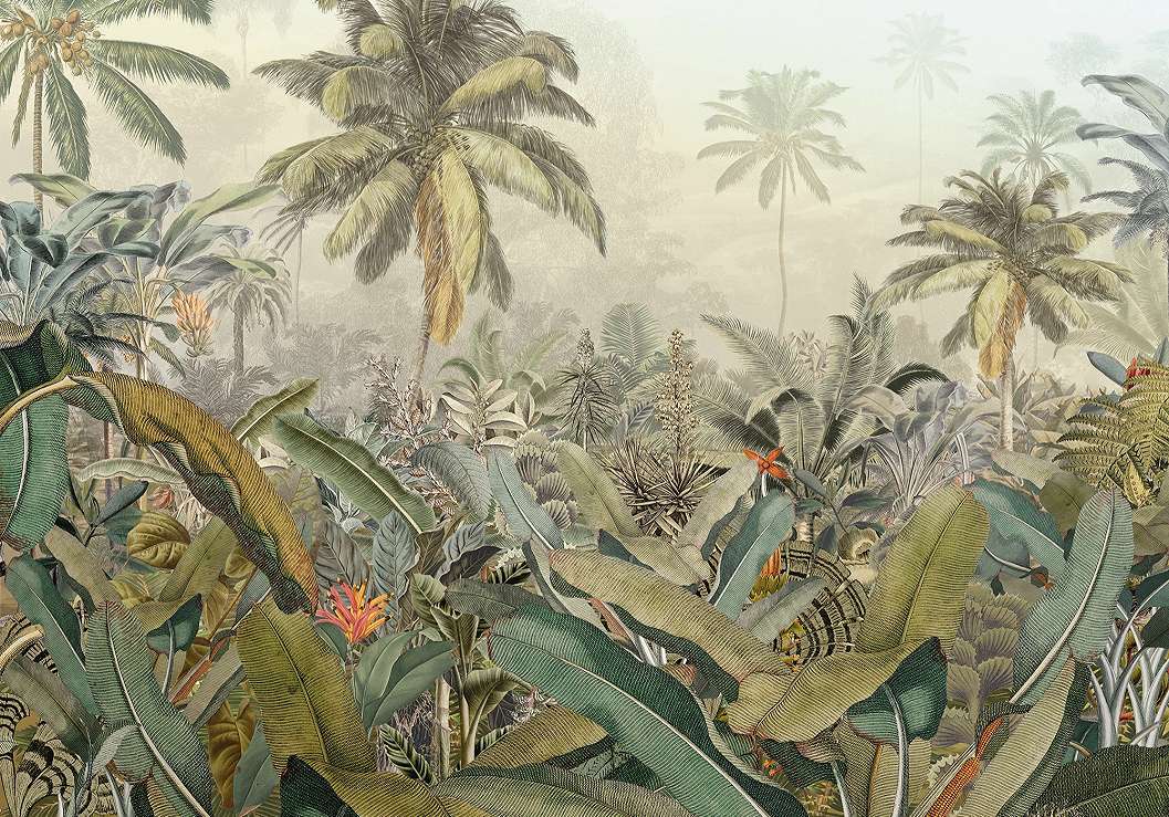 Vintage hangulatú trópusi dzsungel mintás posztertapéta