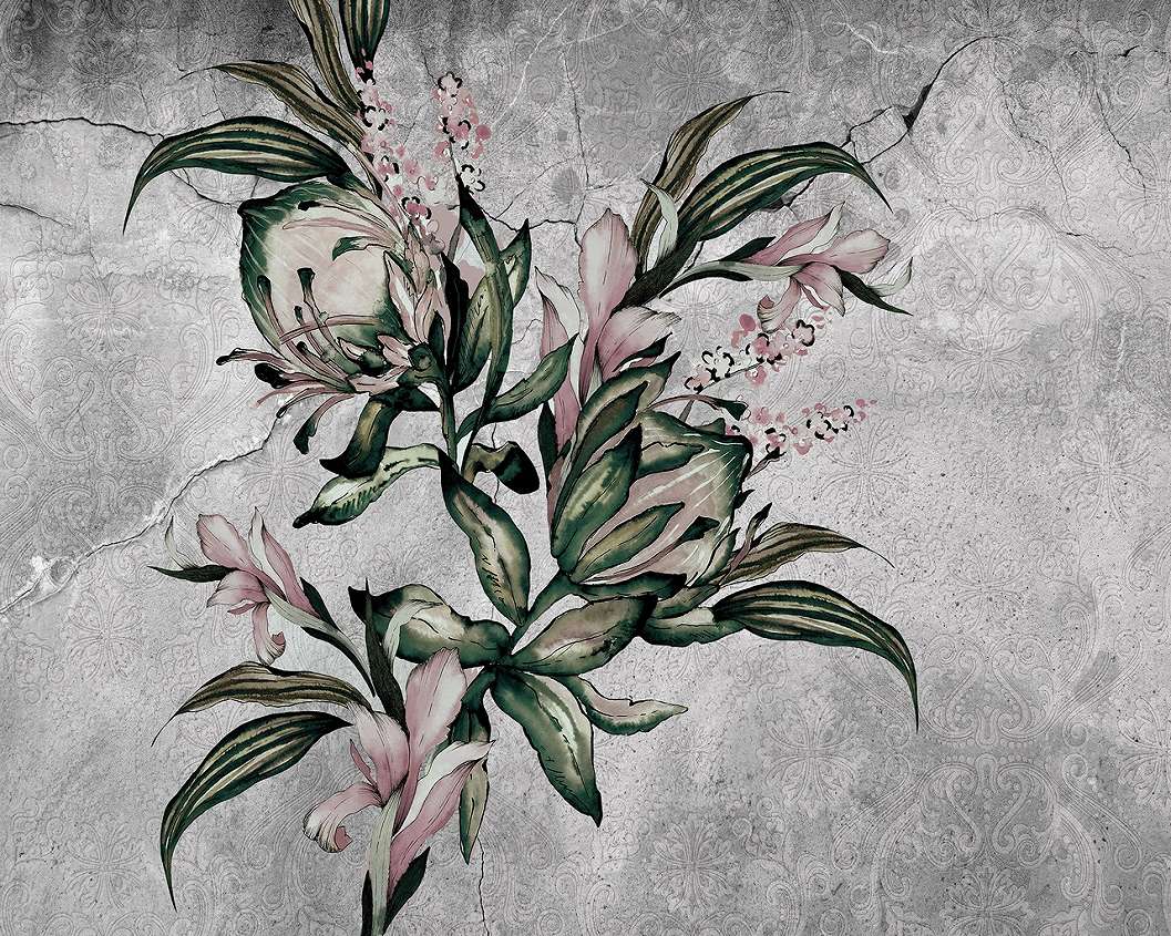 Vintage hangulatú virág levél és damaszk mintás fali poszter 368x254 vlies
