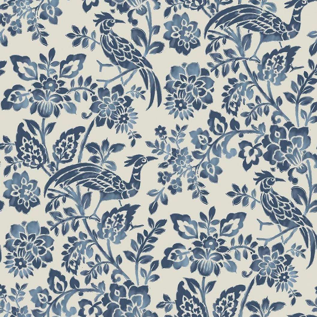 Vintage kék virág és madár mintás Laura Ashley design tapéta