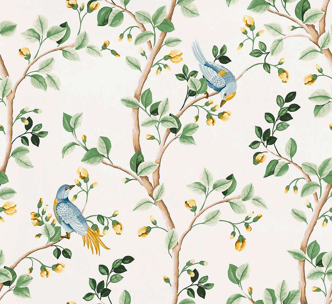 Vintage madár és virágos vlies dekor tapéta