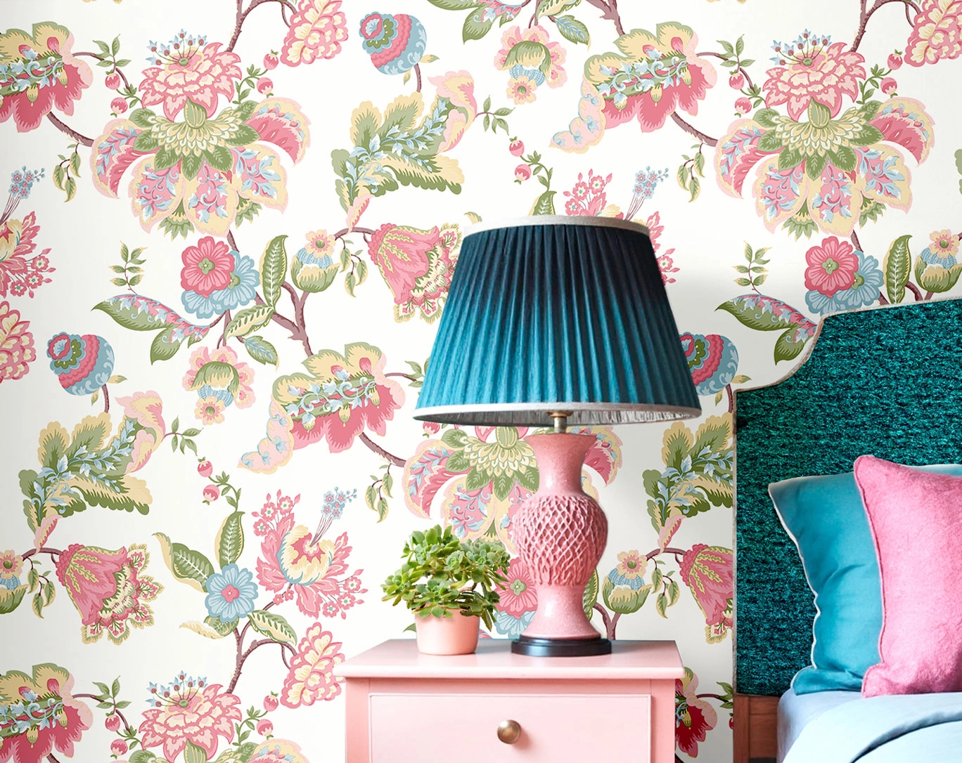 Vintage púder színű virág mintás olasz vinyl tapéta