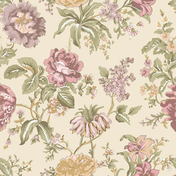 Vintage rózsaszín színű liliom és rózsa mintás olasz vinyl tapéta