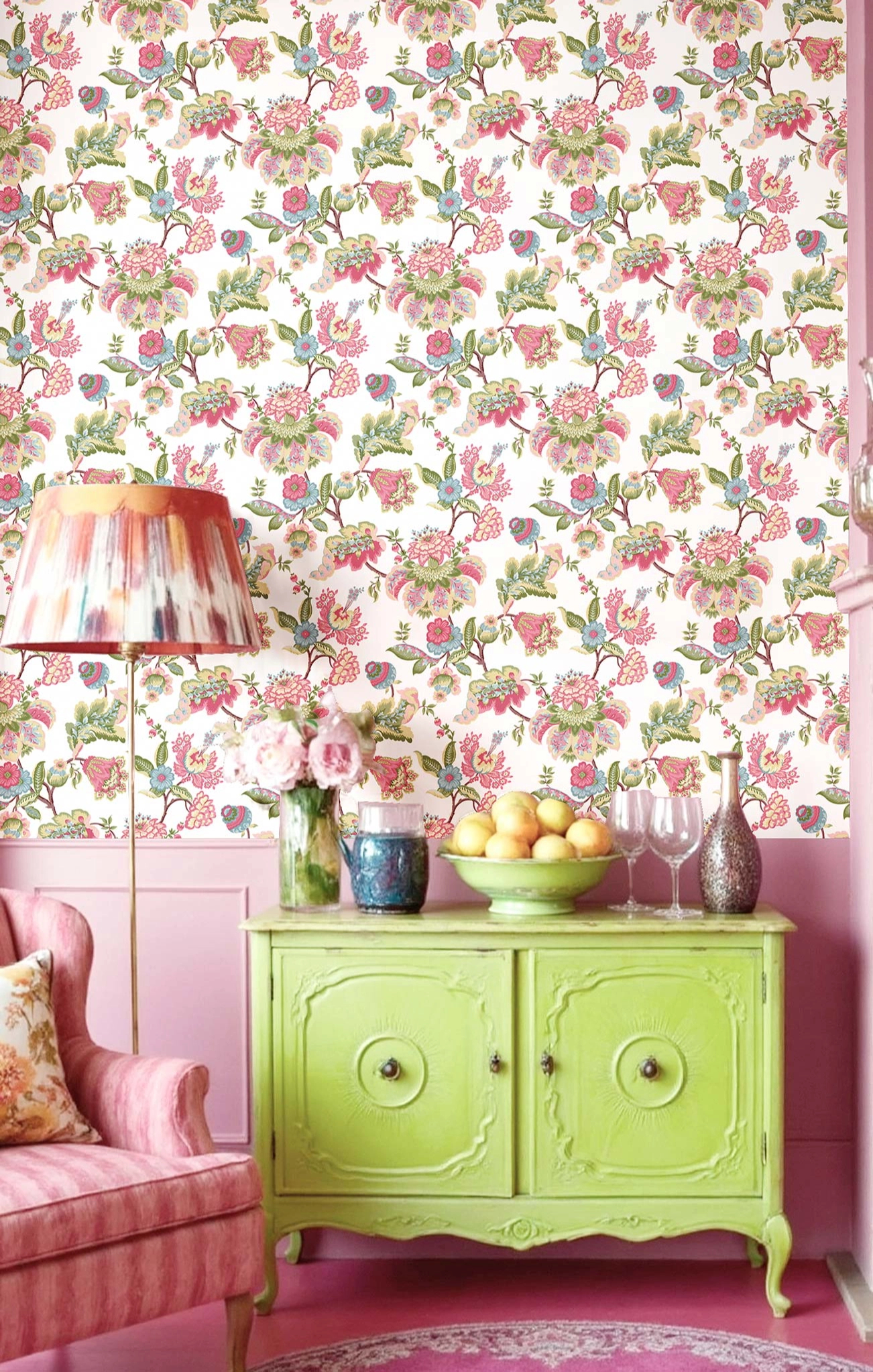 Vintage rózsaszín színű virág mintás olasz vinyl tapéta