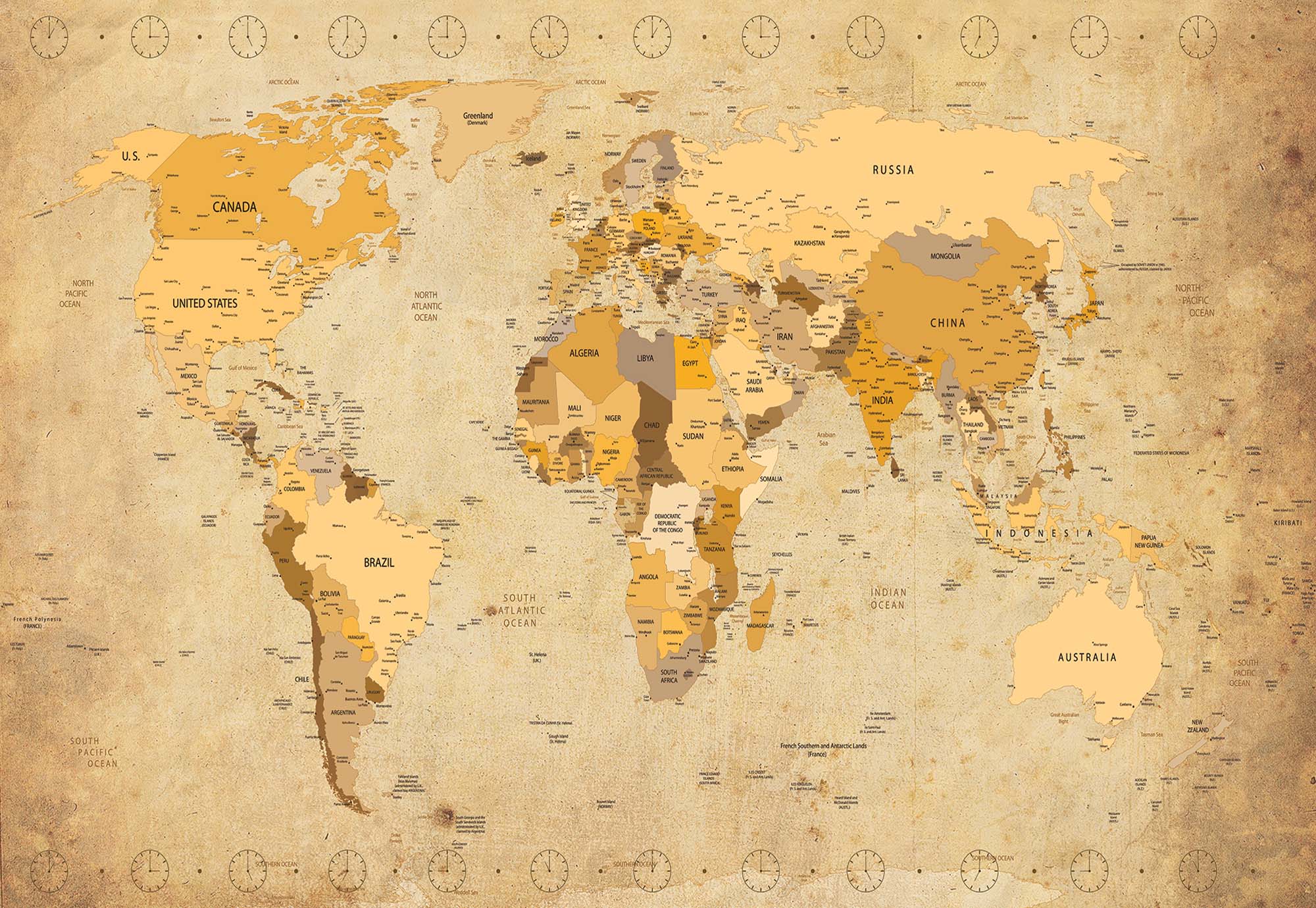 Vintage stílusú világtérkép fali poszter 368x254 vlies