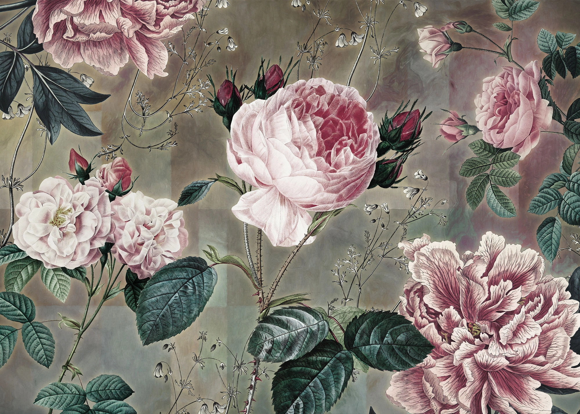 Vintage virágmintás vlies posztertapéta óriás rózsa mintákkal