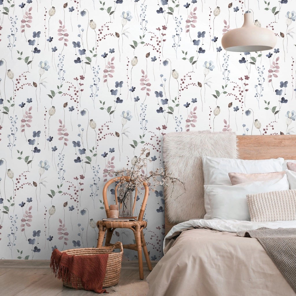 Vinyl dekor tapéta akvarell mákvirág levél mintával