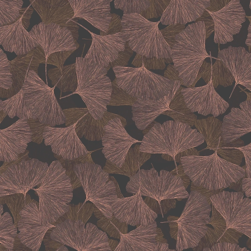 Vinyl dekor tapéta barna és fekete ginkgo falevél mintával