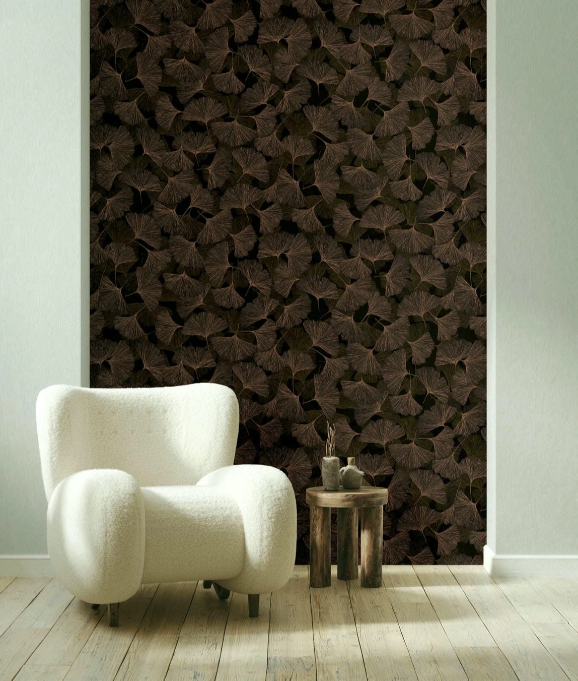 Vinyl dekor tapéta barna és fekete ginkgo falevél mintával