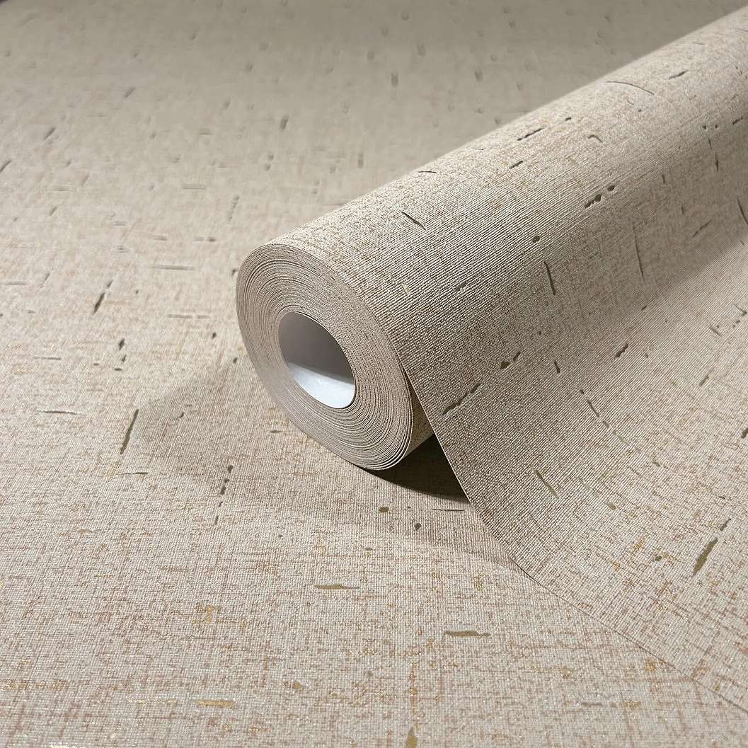 Vinyl dekor tapéta beige és fényes arany szövethatású mintával