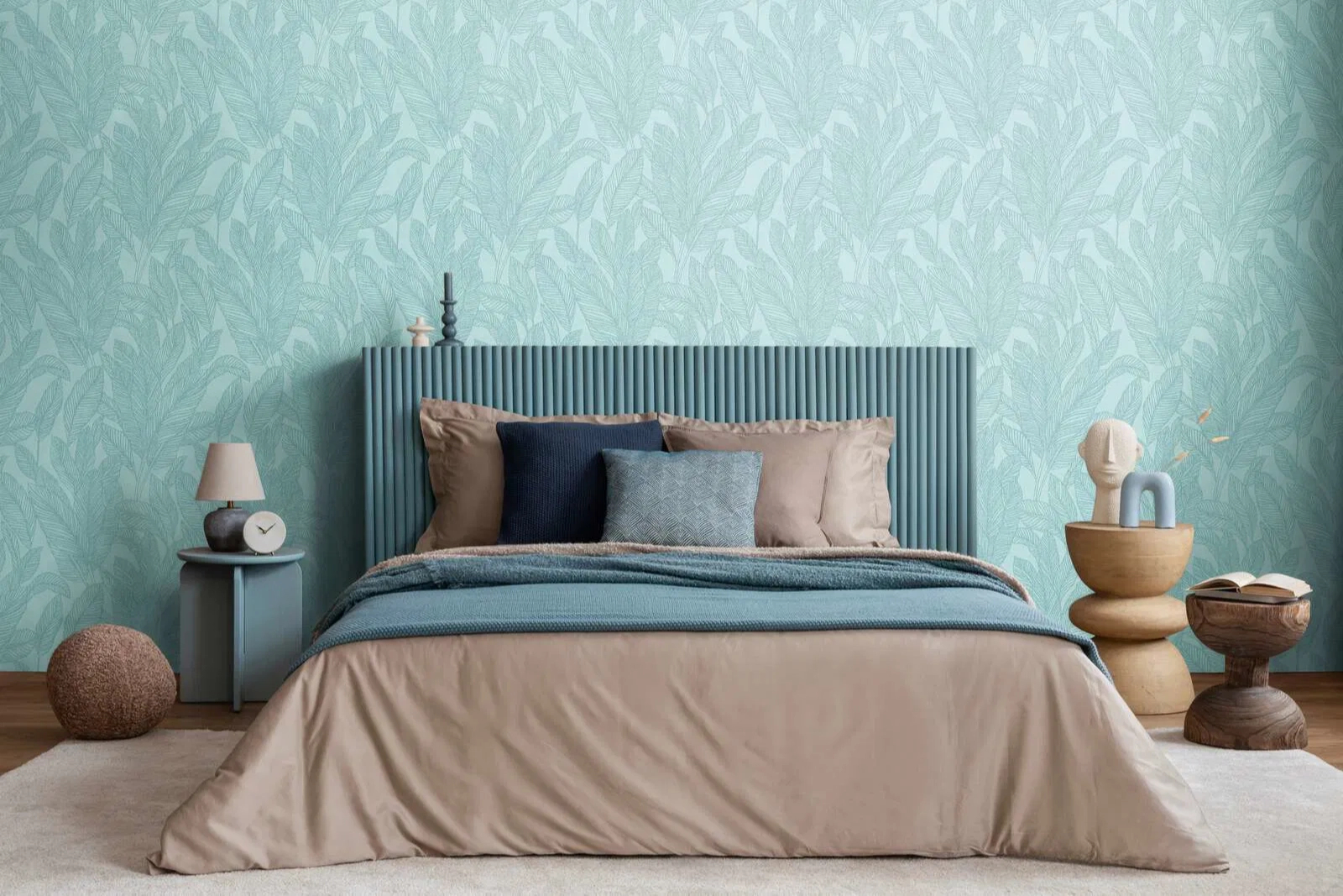 Vinyl dekor tapéta égkék színű hosszú levél mintával