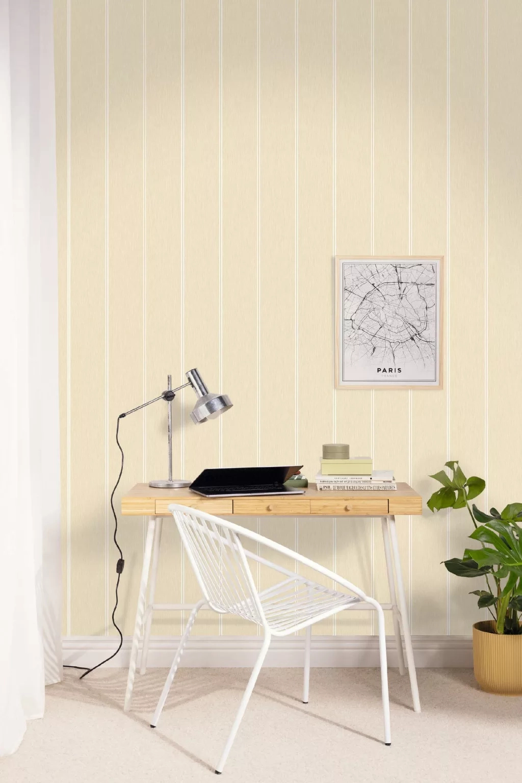 Vinyl dekor tapéta fahatású csíkos mintával beige színnel