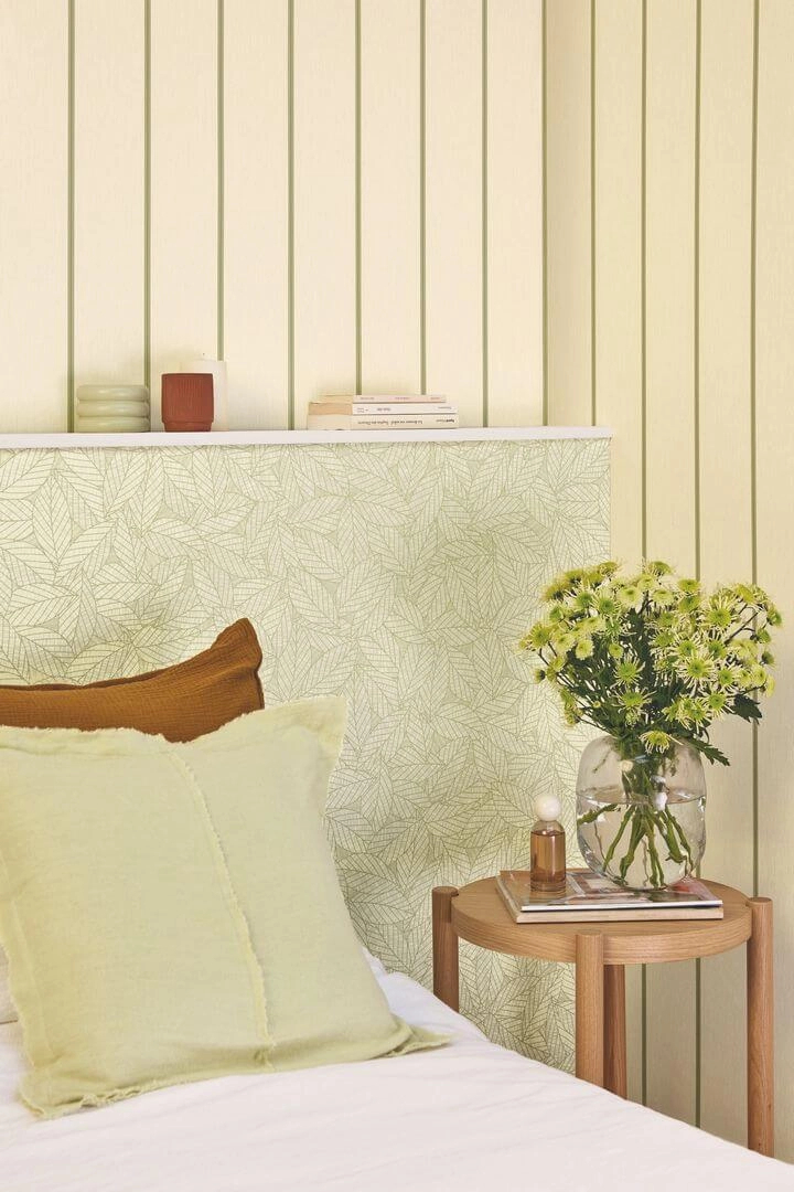 Vinyl dekor tapéta fahatású csíkos mintával krém és zöld színnel