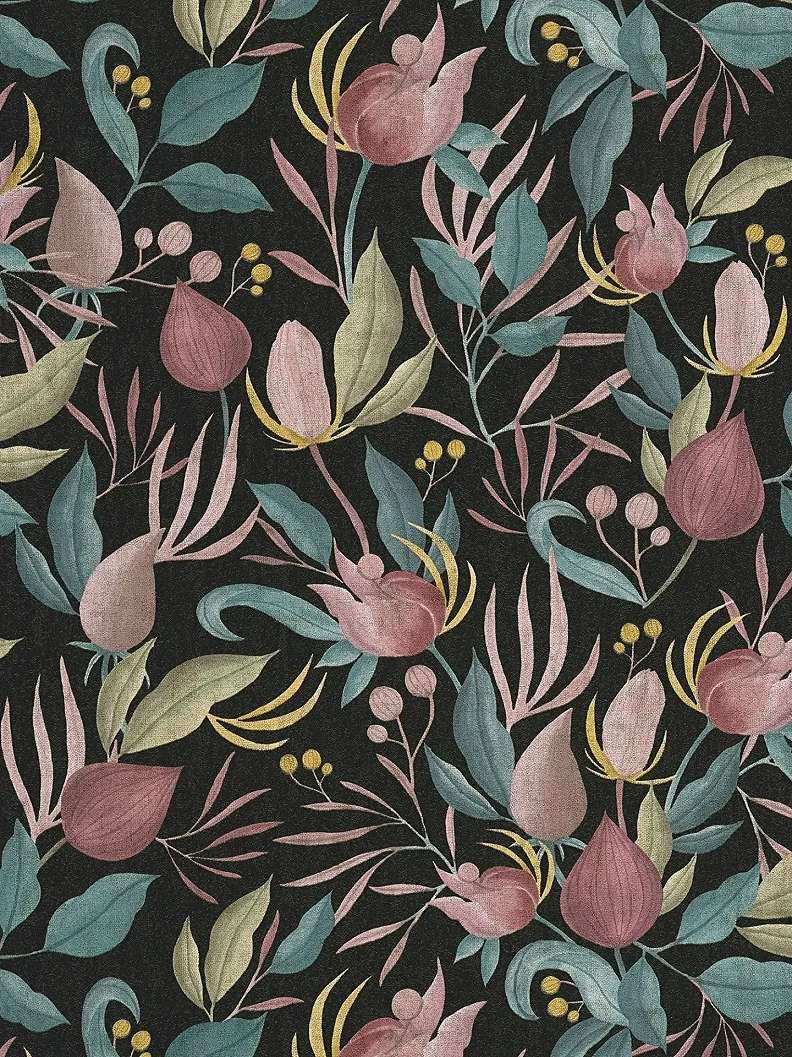 Vinyl dekor tapéta fekete és rózsaszín színű virág mintával