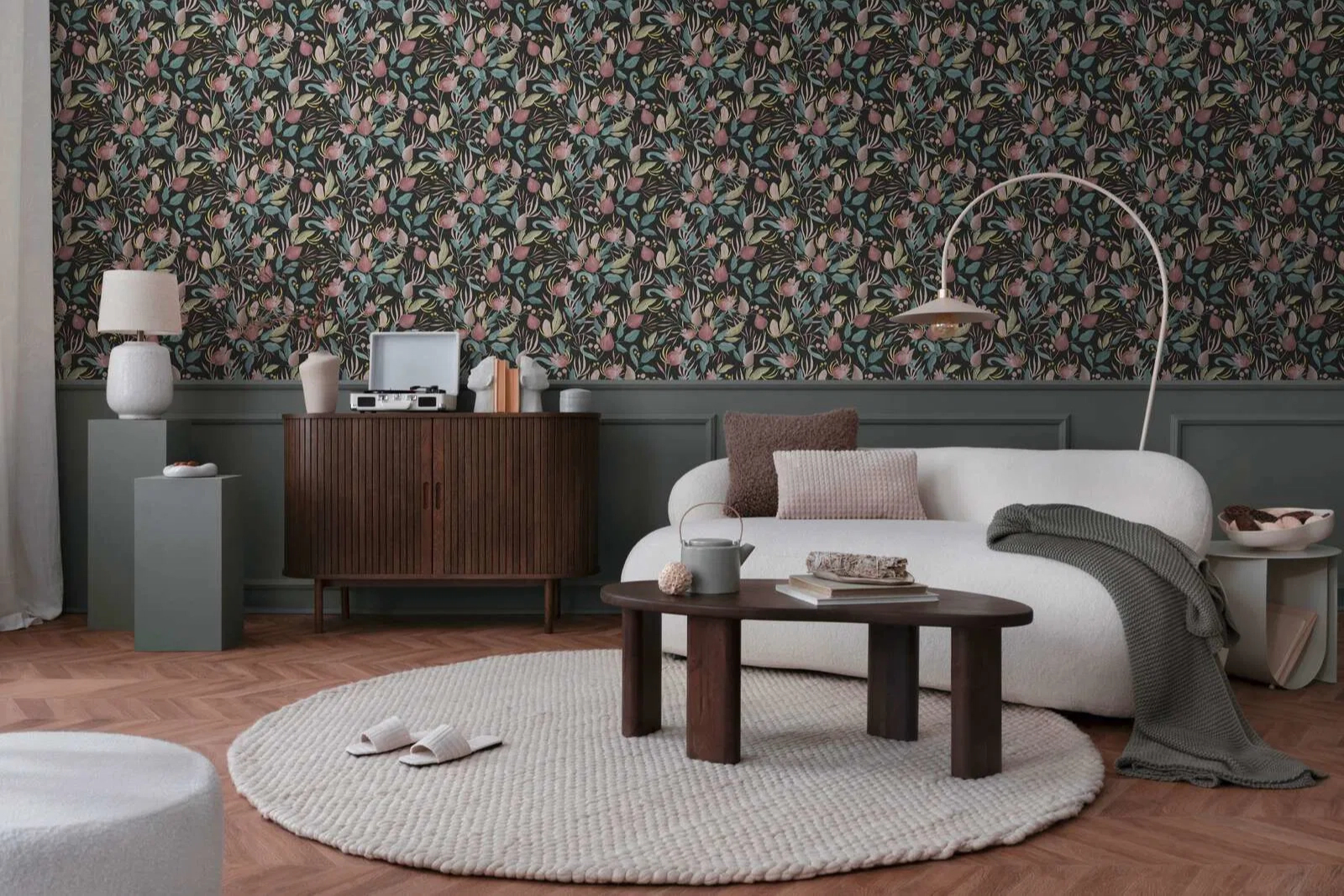 Vinyl dekor tapéta fekete és rózsaszín színű virág mintával