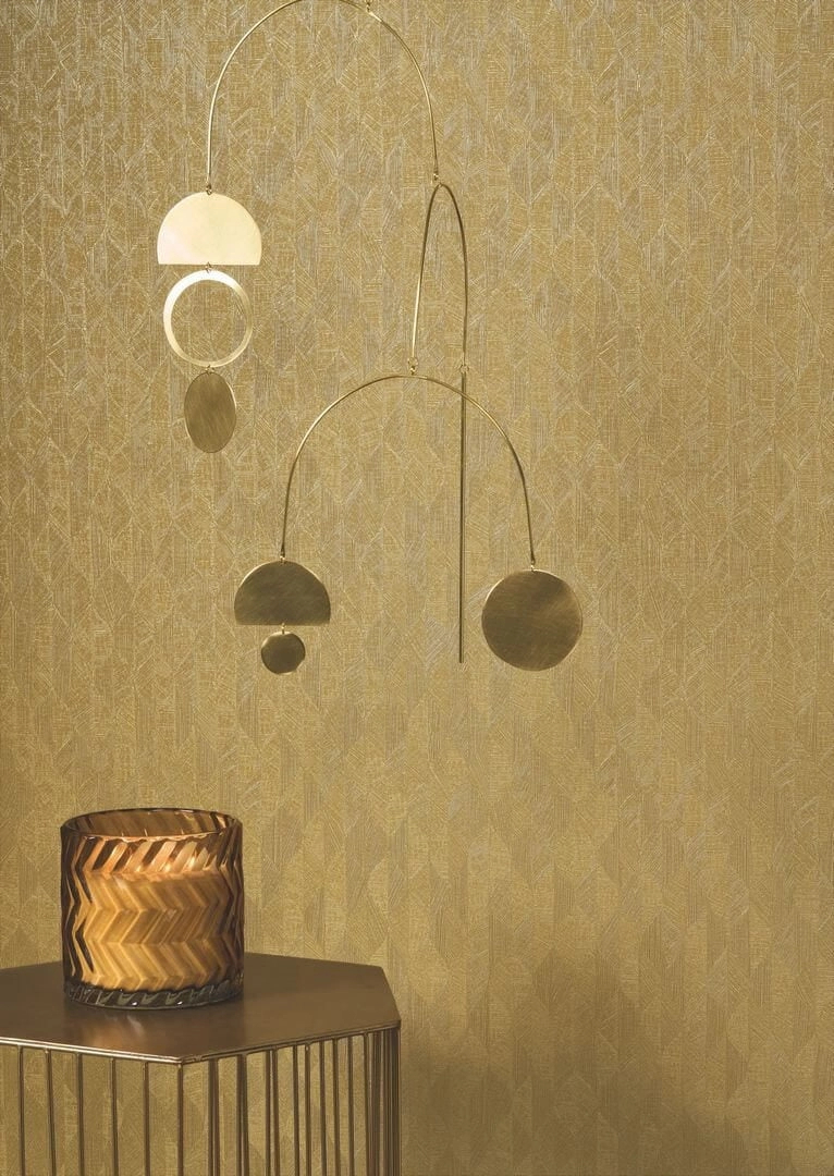 Vinyl dekor tapéta geometrikus stilizált kis leveles mintával arany színben