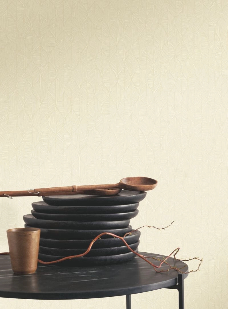 Vinyl dekor tapéta geometrikus stilizált kis leveles mintával homokkő színben